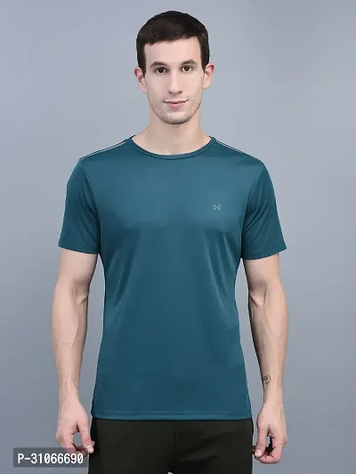 Stylish Green Polyester Solid Regular Fit Sports Tee For Men-thumb0