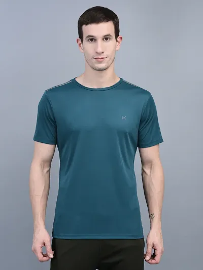 Stylish Olive Polyester Solid Regular Fit Sports Tee For Men