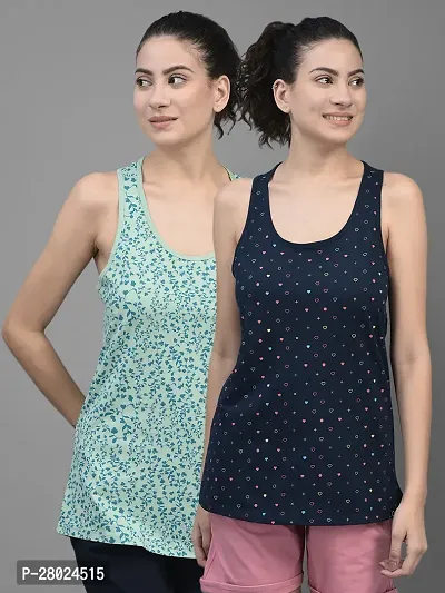 Elegant Cotton Printed Racer Back Top For Women- Pack Of 2-thumb0