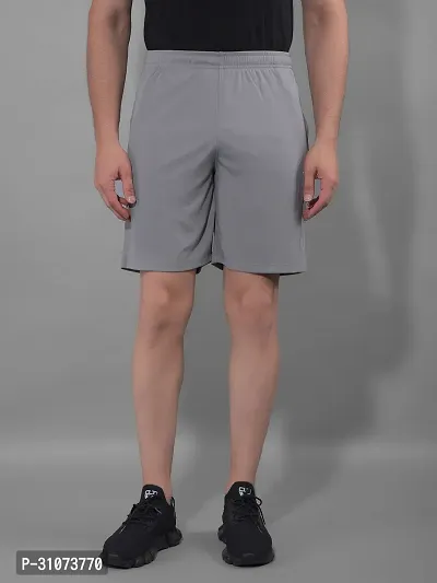 Stylish Grey Polyester Solid Sports Shorts For Men-thumb0