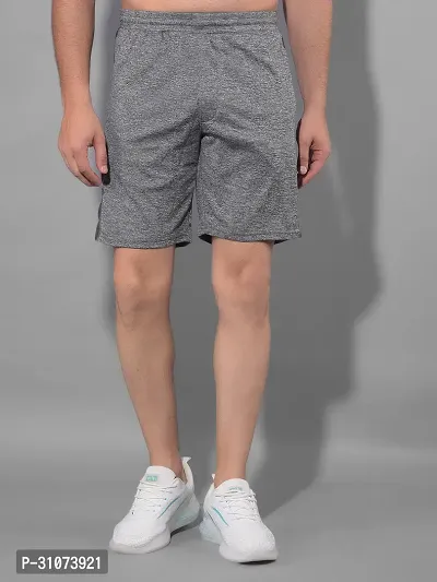 Stylish Grey Polyester Solid Sports Shorts For Men-thumb0