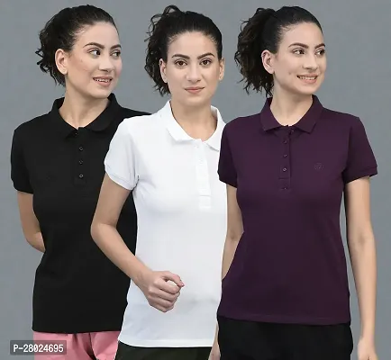 Elegant Cotton Solid Polo Neck T-Shirts For Women- Pack Of 3