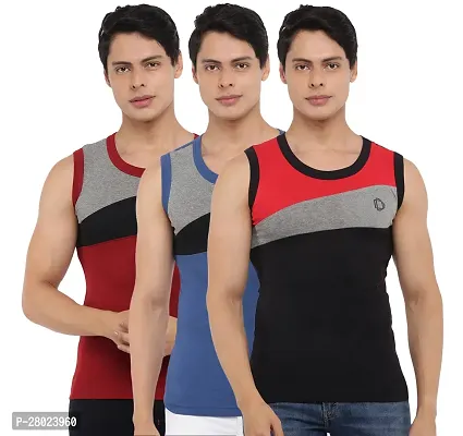 Stylish Cotton Colourblocked Vests For Men- Pack Of 3-thumb0