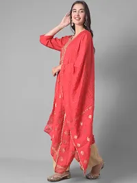 Beautiful A-Line Red Self Pattern Cotton Blend Kurta Dupatta Set For Women-thumb1