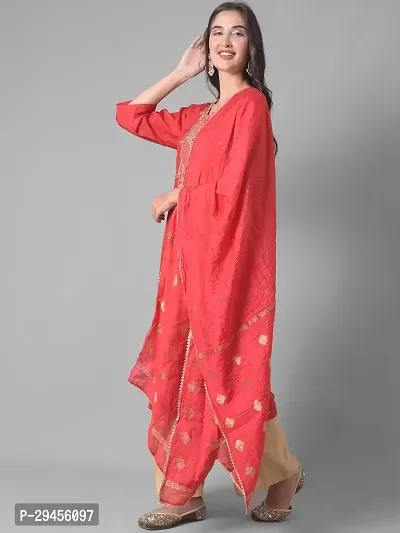 Beautiful A-Line Red Self Pattern Cotton Blend Kurta Dupatta Set For Women-thumb2