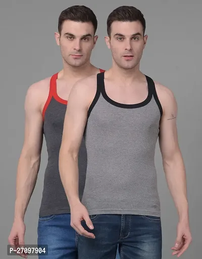 Stylish Solid Combed Cotton Racerback Styled Gym Vest Pack Of 2