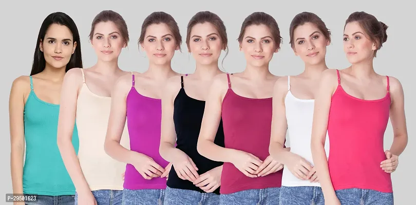 Stylish Multicoloured Cotton Solid Camisoles For Women Pack Of 7-thumb0