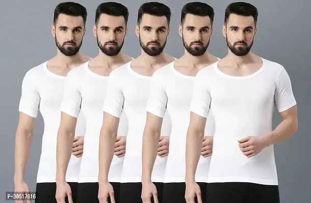 Elegant White Cotton Solid Vests For Men- Pack Of 5-thumb0