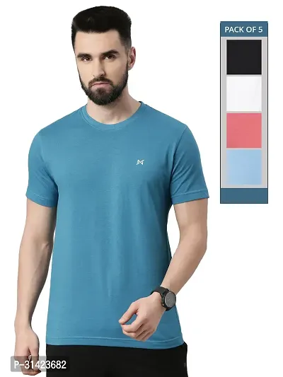 Reliable Multicoloured Cotton Solid Round Neck Tshirt For Men Pack Of 5-thumb0