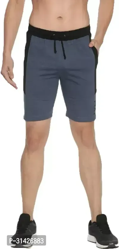 Stylish Blue Cotton Solid Regular Shorts For Men-thumb0