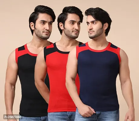 Stylish Cotton Solid Vests For Men- Pack Of 3-thumb0