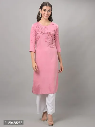 Stylish Pink Rayon Self Pattern Stitched Kurta For Women