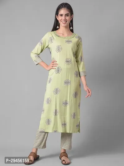 Beautiful A-Line Green Self Pattern Cotton Blend Kurta Bottom Set For Women