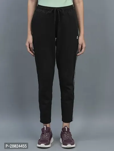 Elite Black Cotton Striped Track Pants For Women