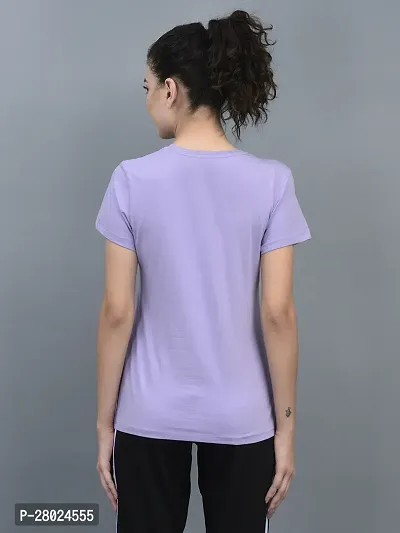Elegant Cotton Blend Solid Round Neck T-Shirts For Women-thumb3
