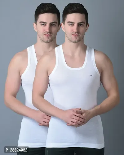 Stylish White Cotton Solid Vests For Men- Pack Of 2-thumb0