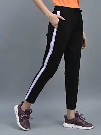 Elite Black Cotton Striped Track Pants For Women-thumb2