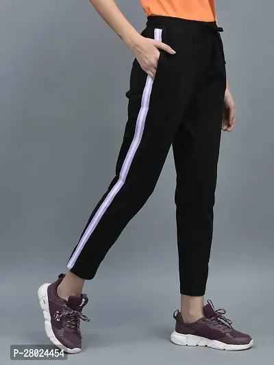 Elite Black Cotton Striped Track Pants For Women-thumb3