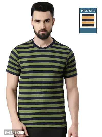 Reliable Multicoloured Cotton Striped Round Neck Tshirt For Men Pack Of 2