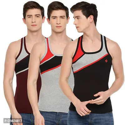 Stylish Cotton Self Pattern Vests For Men- Pack Of 3