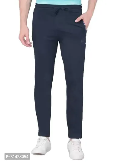 Stylish Navy Blue Cotton Solid Regular Track Pants For Men-thumb0