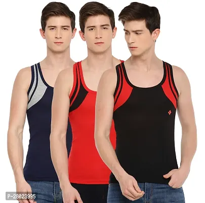 Stylish Cotton Self Pattern Vests For Men- Pack Of 3