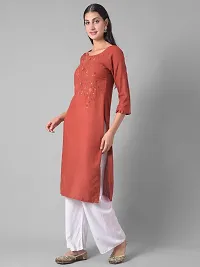 Stylish Rust Rayon Self Pattern Stitched Kurta For Women-thumb1