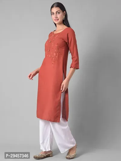 Stylish Rust Rayon Self Pattern Stitched Kurta For Women-thumb2