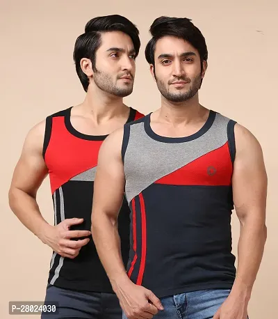 Stylish Cotton Colourblocked Vests For Men- Pack Of 2