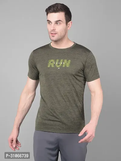 Stylish Olive Polyester Solid Regular Fit Sports Tee For Men