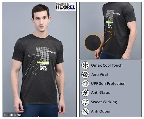 Stylish Grey Polyester Solid Regular Fit Sports Tee For Men-thumb5