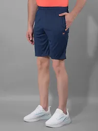 Stylish Navy Blue Polyester Solid Sports Shorts For Men-thumb1