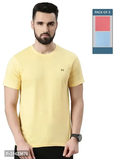 Reliable Multicoloured Cotton Solid Round Neck Tshirt For Men Pack Of 3-thumb0