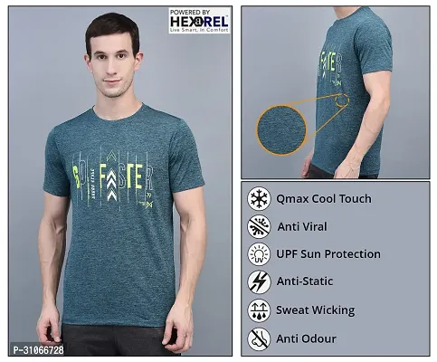 Stylish Blue Polyester Solid Regular Fit Sports Tee For Men-thumb5