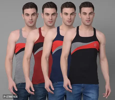 Stylish Solid Combed Cotton Racerback Styled Gym Vest Pack Of 4