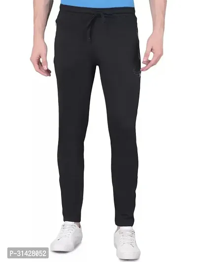 Stylish Black Cotton Solid Regular Track Pants For Men-thumb0