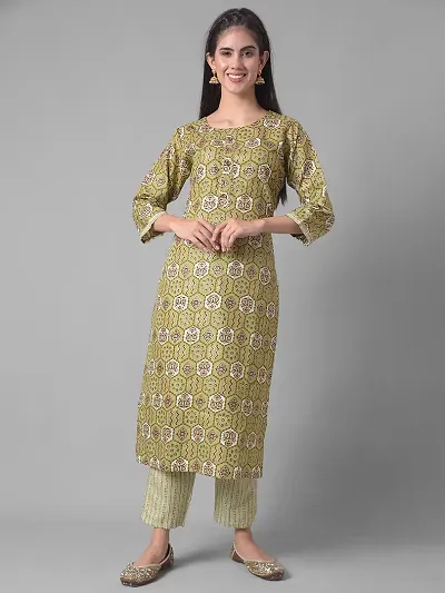 Beautiful A-Line Self Pattern Blend Kurta Dupatta Set For Women