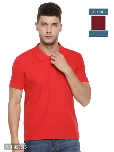 Reliable Multicoloured Cotton Solid Polos For Men Pack Of 2-thumb0