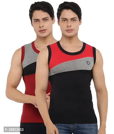 Stylish Cotton Colourblocked Vests For Men- Pack Of 2