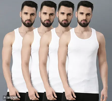 Elegant White Cotton Solid Vests For Men- Pack Of 4-thumb0