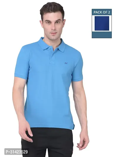 Reliable Multicoloured Cotton Solid Polos For Men Pack Of 2