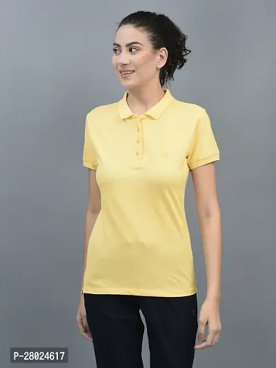 Elegant Cotton Solid Polo Neck T-Shirts For Women