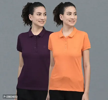 Elegant Cotton Solid Polo Neck T-Shirts For Women- Pack Of 2