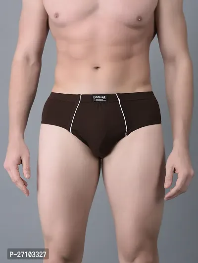 Stylish Brown Cotton Blend Solid Briefs For Men