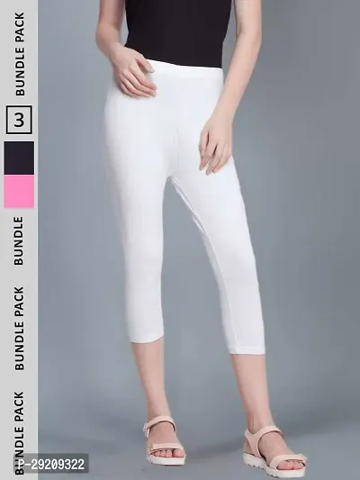 Stylish White Cotton Blend Solid Mid-Rise Capris For Women-thumb0