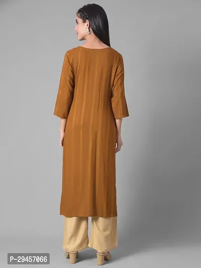 Stylish Mustard Cotton Blend Self Pattern Stitched Kurta For Women-thumb3