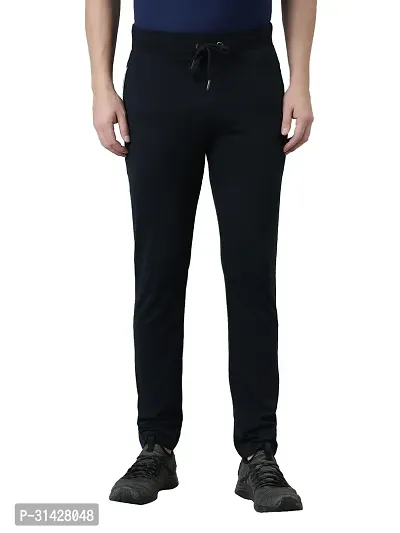 Stylish Navy Blue Cotton Solid Regular Track Pants For Men