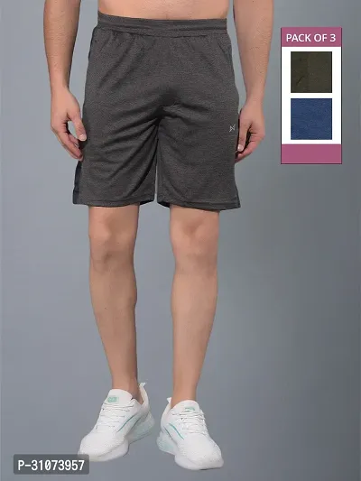 Stylish Multicoloured Polyester Solid Sports Shorts For Men Pack Of 3