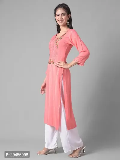 Stylish Pink Rayon Self Pattern Stitched Kurta For Women-thumb2