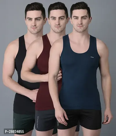 Stylish Cotton Solid Vests For Men- Pack Of 3-thumb0